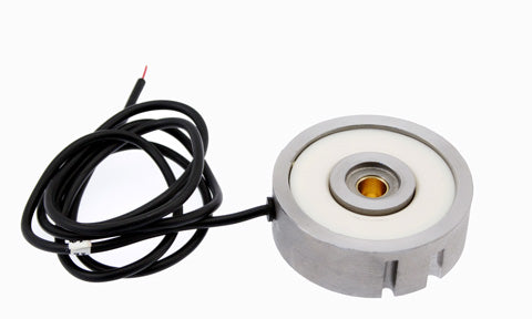 Raymarine N007 linear drive clutch coil assembly, round silver clutch coil with a brass centre and two black wires