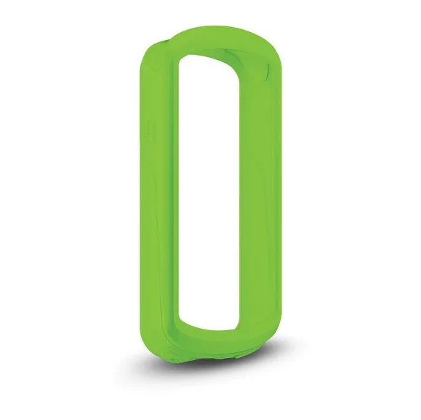 Garmin 010-12654-03 green silicone case for cycling computer, front view of open-fronted case