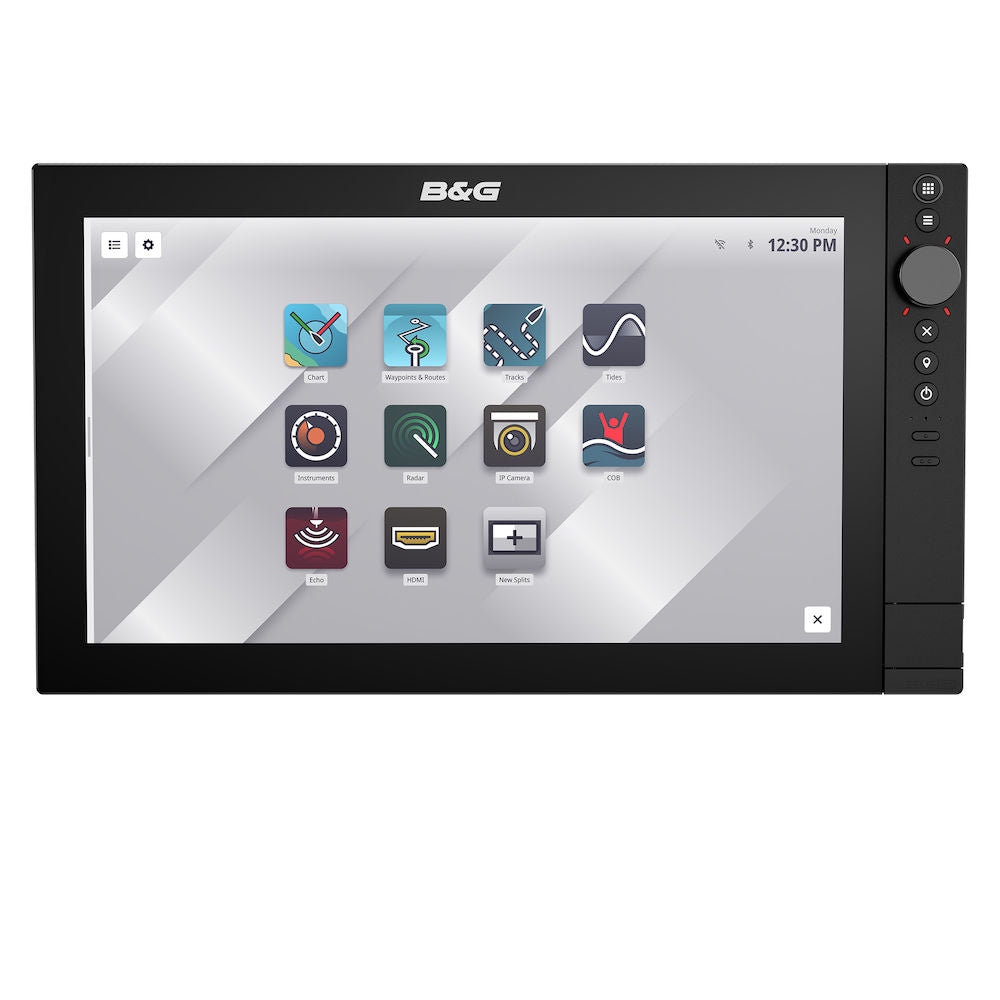 B&G 000-16028-001 Zeus SR 16 inch chartplotter, front view of a black display showing a home screen of app tiles