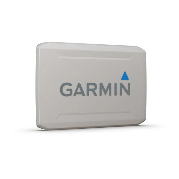 Garmin 010-13126-00 protective cover, light grey with blue triangle Garmin logo, angled front view