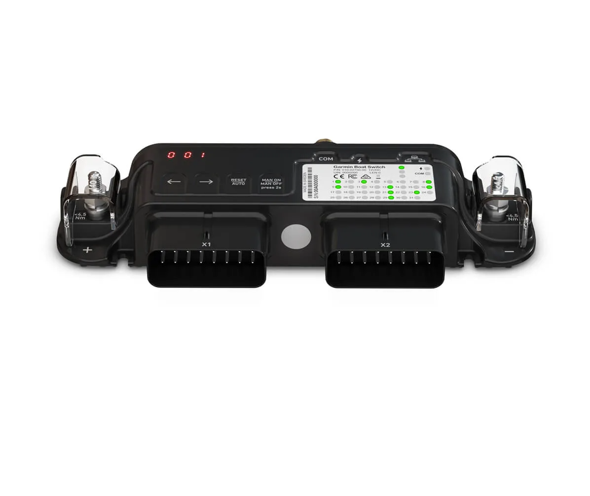 Garmin Boat Switch 010-02735-00 digital switching module, black unit with fuse holders and label panel