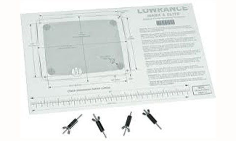 Lowrance FM-12 000-0124-65 flush-mount kit: printed cut-out template sheet with four mounting bolts below it
