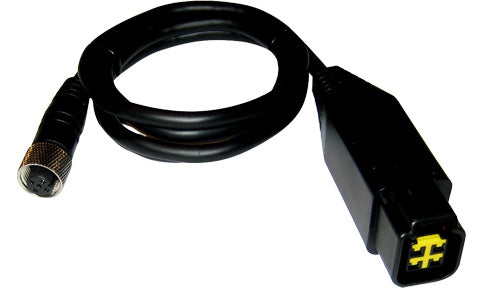 Raymarine E70242 Yamaha Command Link Plus cable 1 m, coiled black cable with a threaded plug and a yellow-marked plug