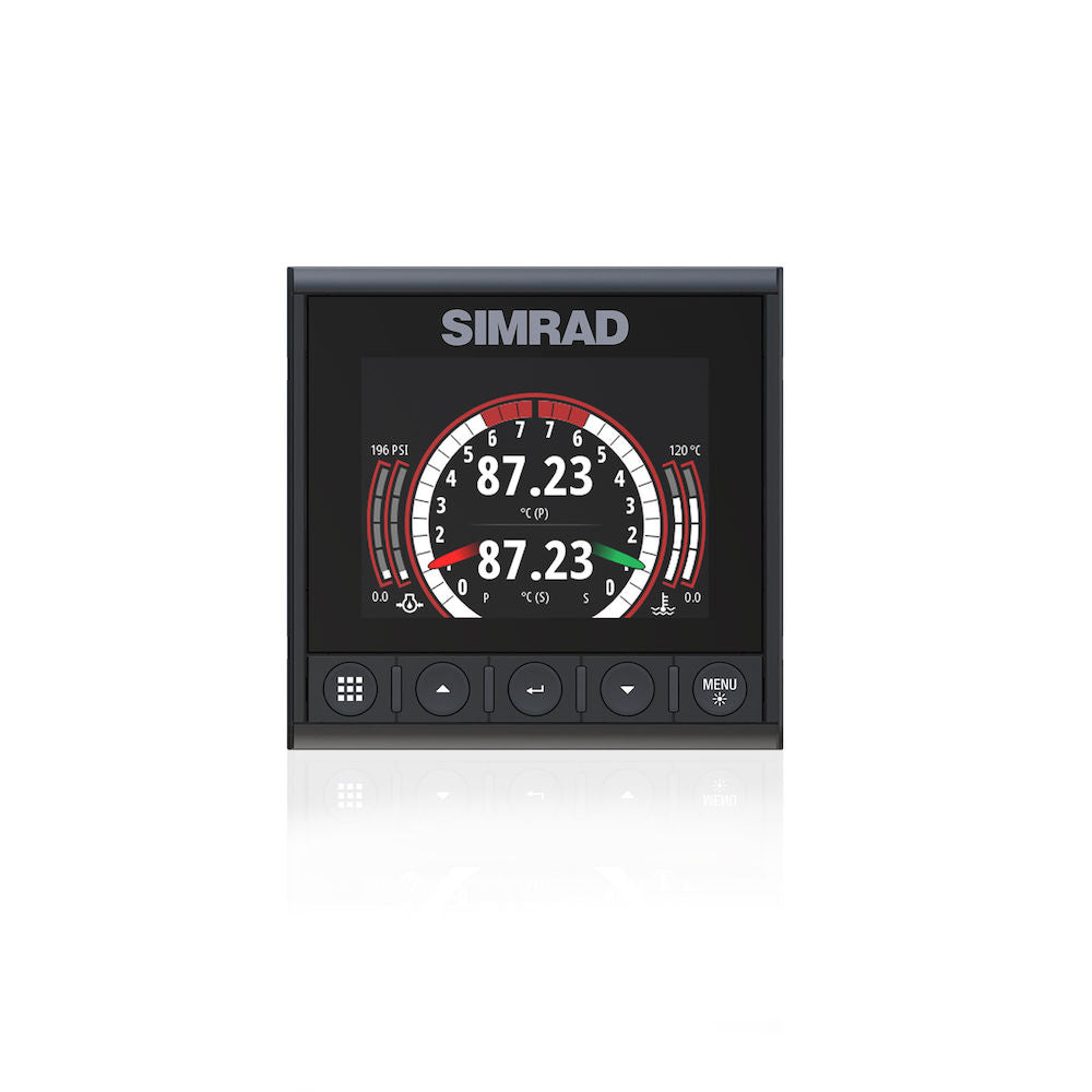 Simrad 000-14479-001 IS42J digital gauge, square black display with two dials reading 87.23 and four buttons below