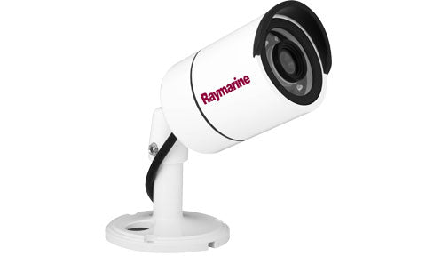 Raymarine E70346 CAM210 IP bullet CCTV camera, white bullet camera on a white bracket with a black cable