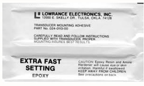 Lowrance 000-0106-98 transducer mounting epoxy, two silver sachets labelled Extra Fast Setting, six pack