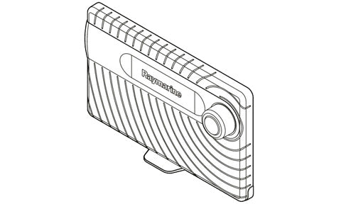 Raymarine R70386 plastic suncover for 12.1 inch eS Series MFDs, line drawing of a ribbed cover with Raymarine logo