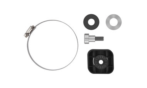 Garmin 010-12784-00 barrel mount for Panoptix LVS32 transducer, steel hose clamp, bolt, washers and black plate