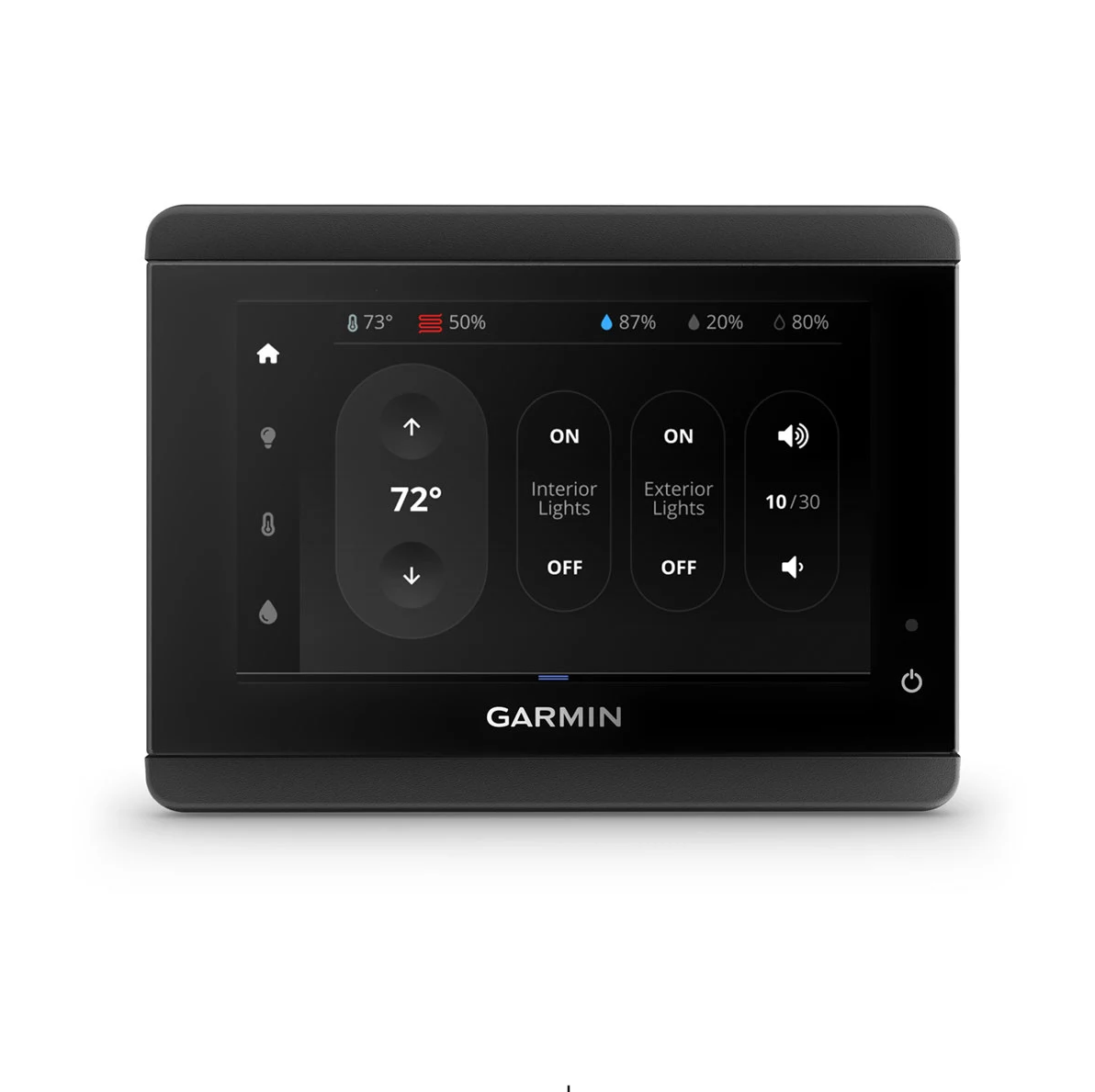 Garmin TD 50 010-02139-10 5 inch touchscreen display, front view showing climate and lighting control tiles