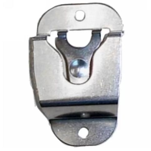 Icom M401.011 spare microphone clip hanger, front view of the chrome-plated metal bracket with two screw holes