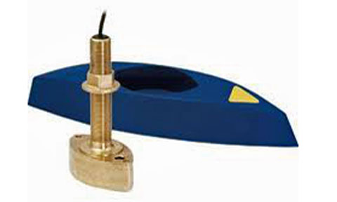 Garmin B45 010-10983-20 narrow stem through hull transducer with fairing block, bronze stem on a blue block