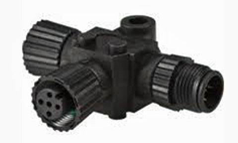 B&G Lowrance Simrad 000-0119-79 micro-C T connector NMEA 2000, black T-shaped connector with threaded round sockets