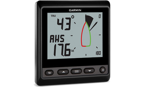 Garmin GNX Wind 010-01142-30 4 inch marine instrument, display showing true wind angle 43 and apparent wind 17.6 kt