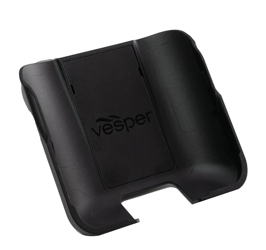 Vesper Cortex H1 010-13268-00 handset cradle, black holder with Vesper lettering and lower cut-out