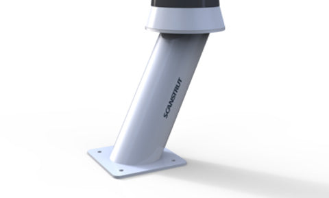 Scanstrut CAM-PT-300-02 white angled camera PowerTower on its base plate, upper section cropped, side view
