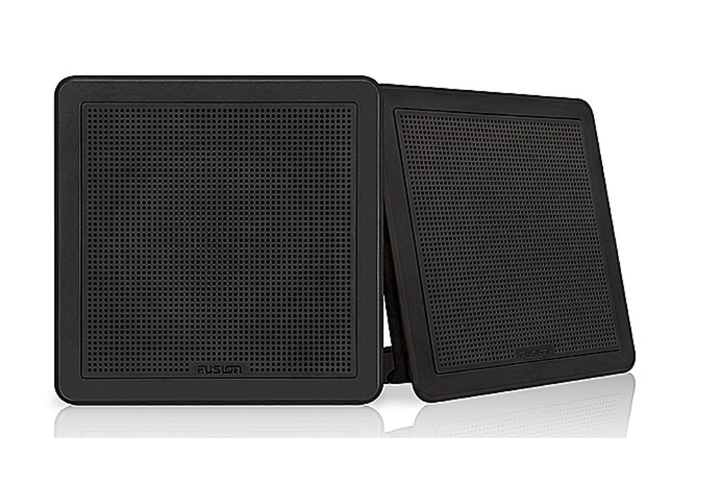 Fusion 010-02300-11 7.7in flush mount square black speakers 50w RMS, pair with fine mesh grilles