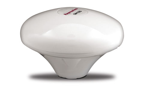 Raymarine A80288 GA150 GPS-GLONASS external antenna, white dome-shaped antenna with Raymarine lettering