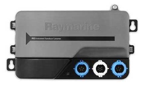 Raymarine E70010 iTC-5 instrument transducer converter, grey box with three round sockets and mounting lugs