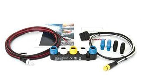Raymarine E22158 SeaTalk ng to SeaTalk 1 converter kit, red and black cables, yellow, white and blue connectors in a pack