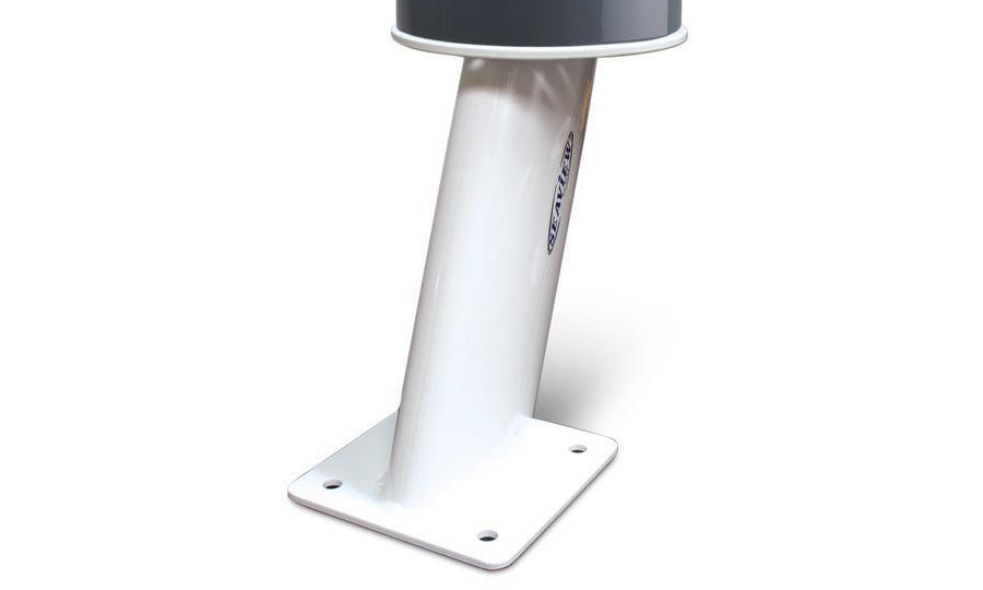Seaview PMA-12FMT-7 12 inch aft-leaning camera mount for FLIR M-Series, white angled mast with a base plate