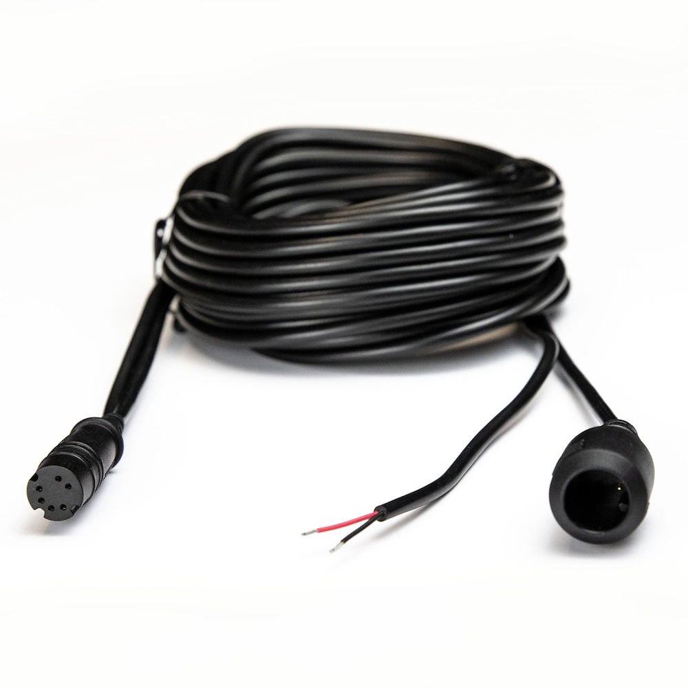 Lowrance 000-14413-001 Hook2 bullet skimmer 10 ft extension cable, coiled black cable with a socket, a plug and bare wires