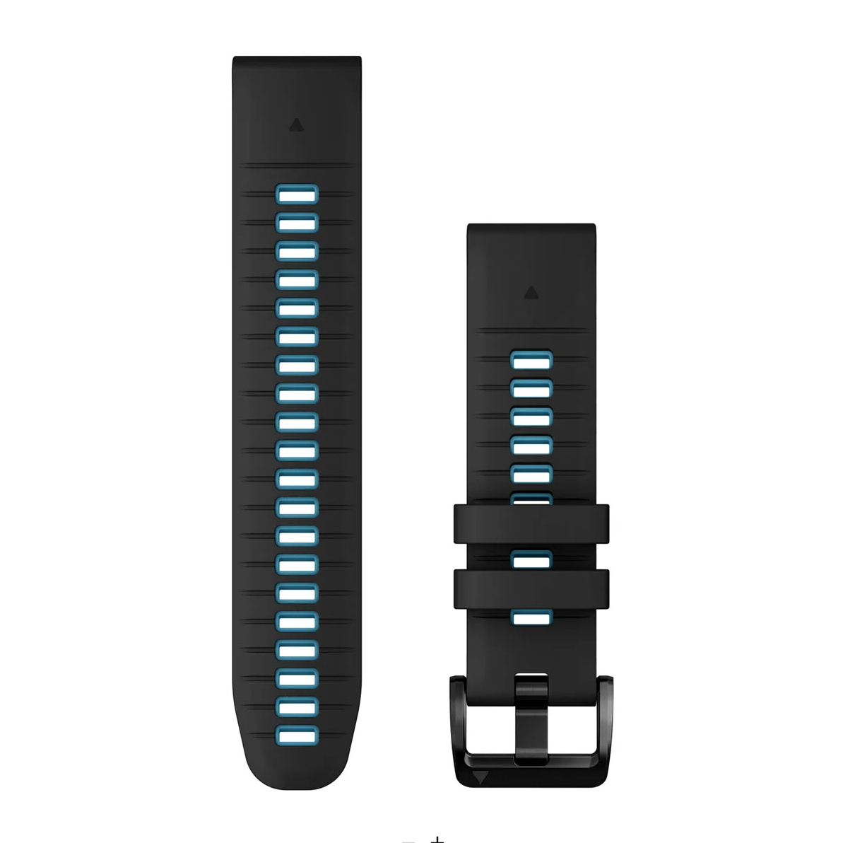 Garmin Quickfit 010-13280-05 22 mm watch bands in black and cirrus blue silicone with black buckle