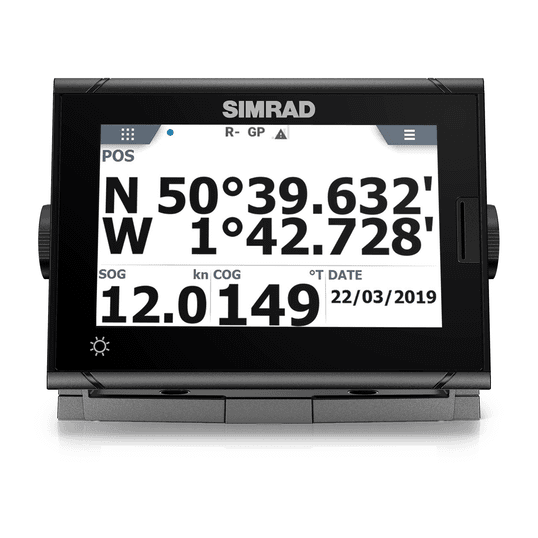 Simrad P3007 GPS display 000-14128-001, front view showing position, SOG and COG readout in large digits