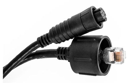 Raymarine A80276 RayNet female to SeaTalk HS male adaptor cable 3 m, close view of a round plug and an RJ45 plug