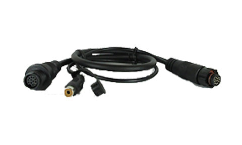 Raymarine A80297 handset adaptor cable 12-pin to 12-pin with passive speaker lead, black cable with a yellow phono plug
