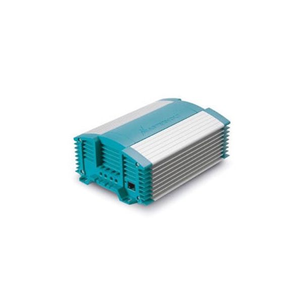 Mastervolt Magic DC-DC converter 12V to 24V 10A, compact finned silver and teal unit, angled side view