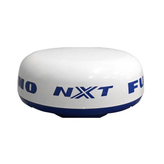 Furuno DRS2D-NXT 19 inch doppler radome, IMD040650AA, white radome with blue NXT and FURUNO lettering on a blue base
