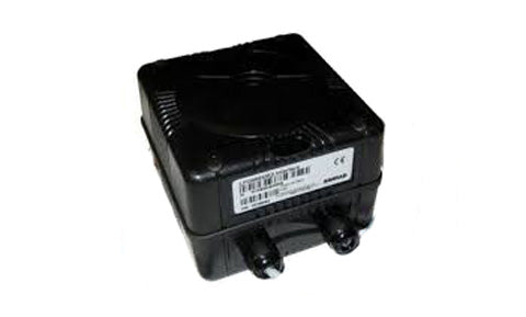 Simrad LFI3000 MK2 linear feedback interface 20188082, small black box with label and cable glands, angled view