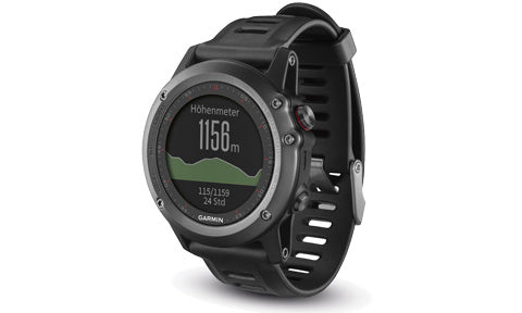 Garmin fenix 3 010-01338-01 in grey, watch face showing altitude 1158 m with graph