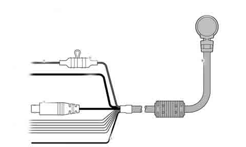 Raymarine R70029 a9, a12, c, e, eS and gS right angle power and data cable, line drawing of a plug and wires