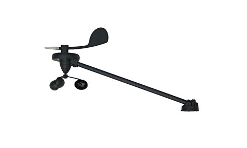 Raymarine T120 wireless wind transmitter, black wind vane with cups on a long arm and a mounting base