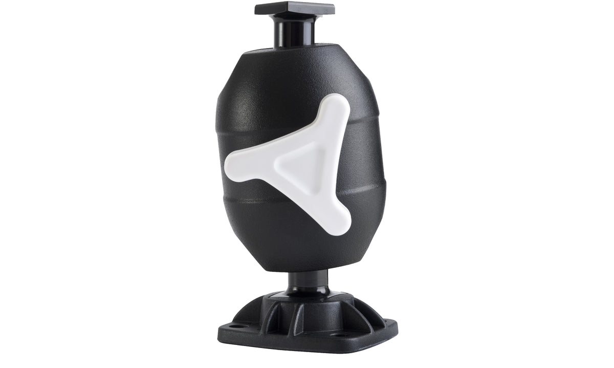 ROKK midi RL-ADM adjustable deck mount in black with white triangular lock knob, front view on white background