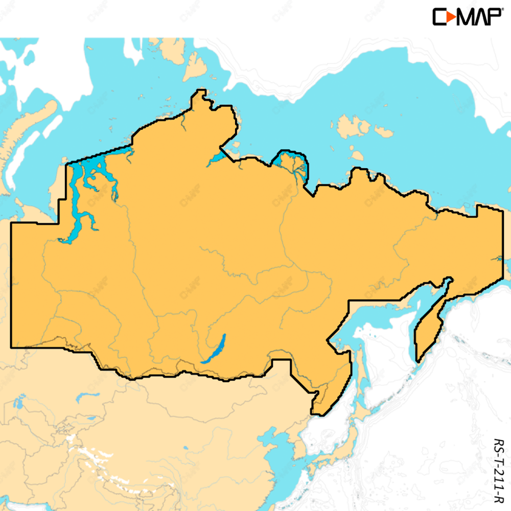 B&G Reveal X M-RS-T-211-R-MS East Russia inland, coverage map of Russia with a C-MAP logo
