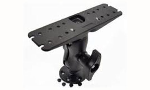 Lowrance MB-36-RAM 000-0124-75 heavy duty ball-mount bracket: black plate with drilled holes and ball socket arm