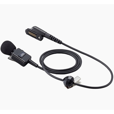 Icom HM-163MC tie-clip microphone, black lead with a clip-on mic with a foam cover and a multi-pin plug