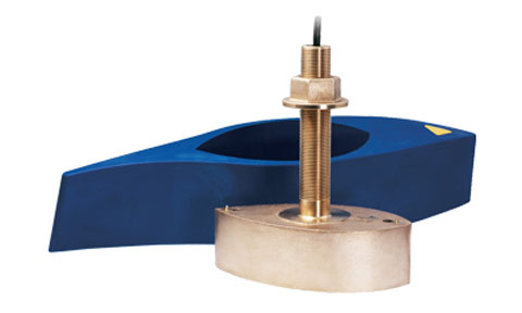 Raymarine A80010 B265LH 1 kW depth and temperature bronze through hull CHIRP transducer with a blue fairing