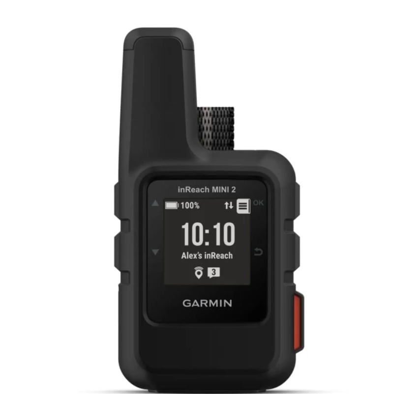 Garmin inReach Mini 2 010-02602-03 in black, front view showing time 10:10 and battery on the screen