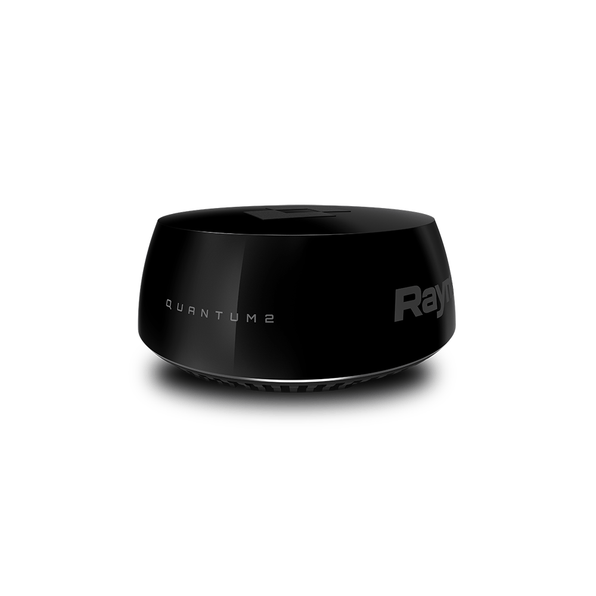 Raymarine T70550 Quantum Q24D Doppler radar in black, front view of black radome with Quantum 2 lettering