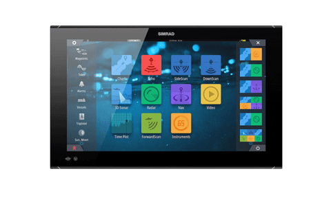 Simrad NSO EVO3S 24 inch MFD 000-15051-001, front view of the display showing the colourful home screen
