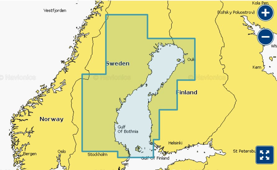 Garmin Navionics+ 010-C1248-20 Gulf of Bothnia NSEU047R coverage, selection over Sweden and Finland