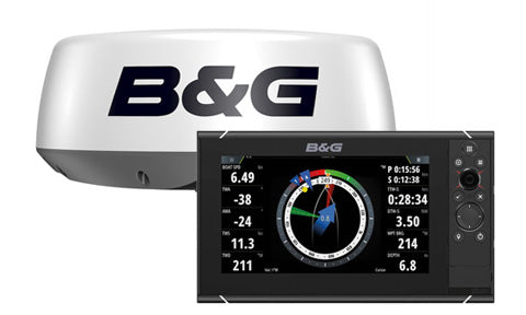 B&G 000-15563-001 Zeus3 S 9 HALO20+ bundle, display showing sailing data, with a white HALO radome behind