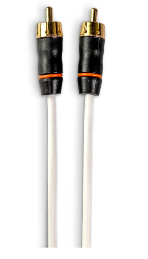 Fusion 010-13192-00 mono 6 ft sub twisted shielded RCA cable, white leads with gold plugs and orange rings