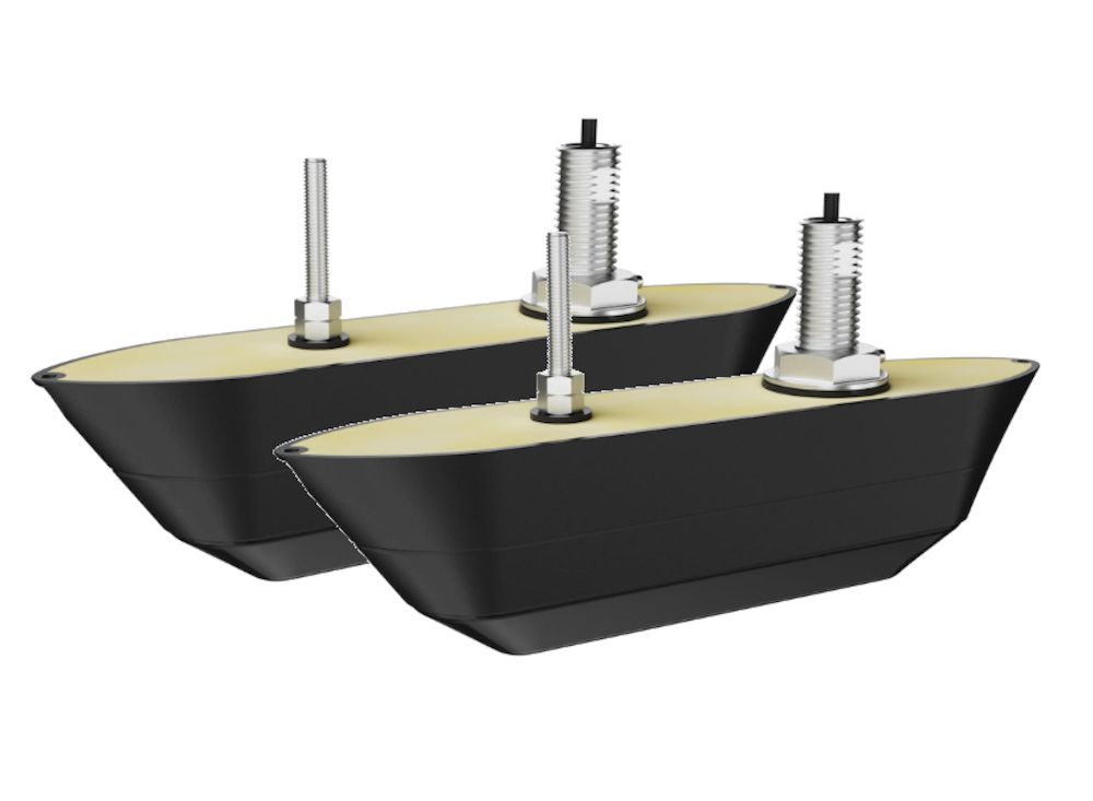 Lowrance 000-16240-001 Active Imaging HD thru-hull dual transducers, two black fairings with cream tops and studs