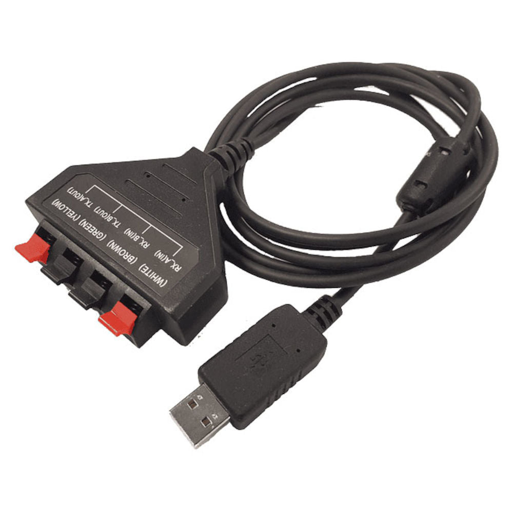 Navico 000-14066-001 VHF interface box type 6, black terminal box with red release buttons and a USB lead