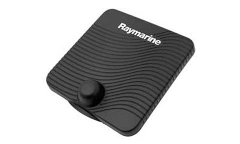 Raymarine A80367 Dragonfly 4 and 5 flush mount suncover, black ribbed silicone cover with Raymarine logo, angled view