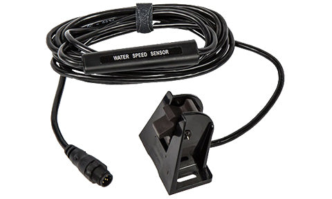 B&G Lowrance Simrad 000-11519-001 transom mount speed sensor NMEA 2000 micro-C, black bracket on a coiled cable